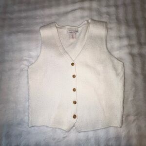 White Knit Button-Up Vest